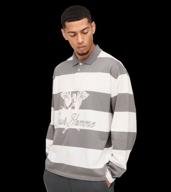 boohooMAN  varsity - Grey Polo T-shirts