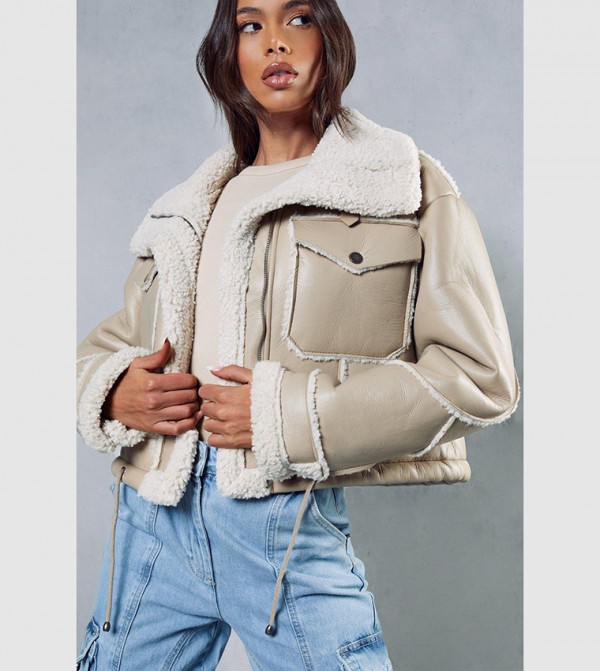MissPap  Leather Jackets - Beige Leather Jackets