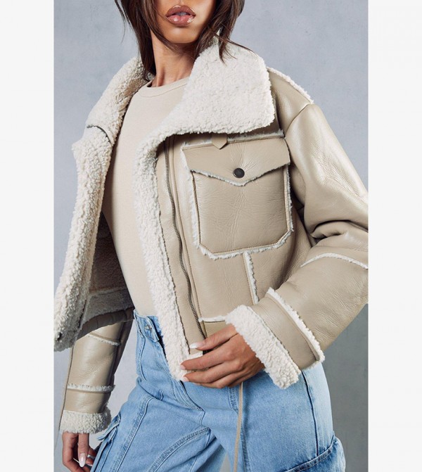 MissPap  Leather Jackets - Beige Leather Jackets