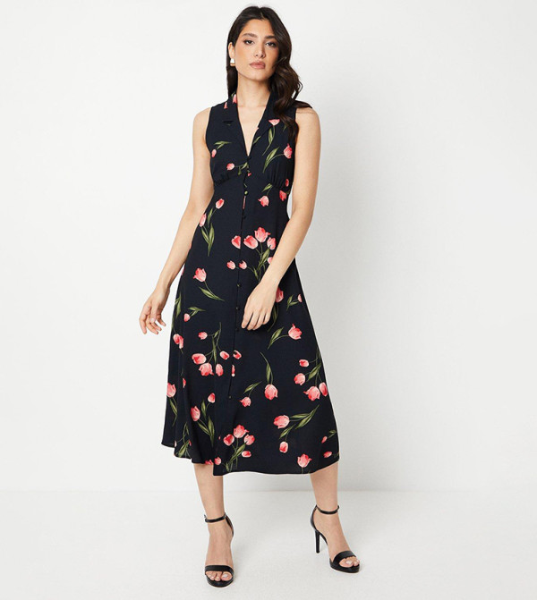 Dorothy Perkins Floral-Prints - Black Midi Dresses