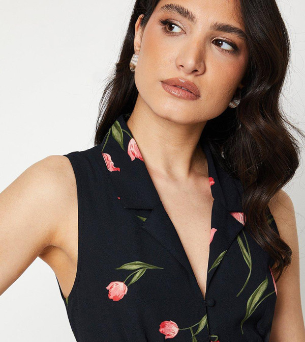 Dorothy Perkins Floral-Prints - Black Midi Dresses