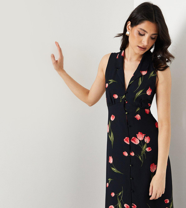 Dorothy Perkins Floral-Prints - Black Midi Dresses