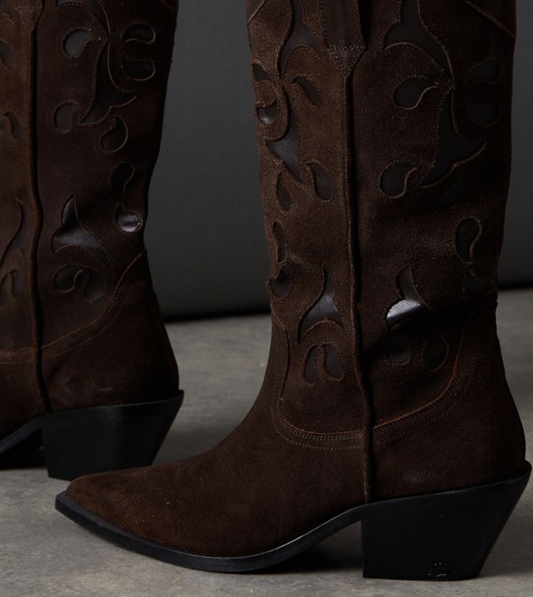 Warehouse Warehouse - Dark Brown Mid Calf Boots