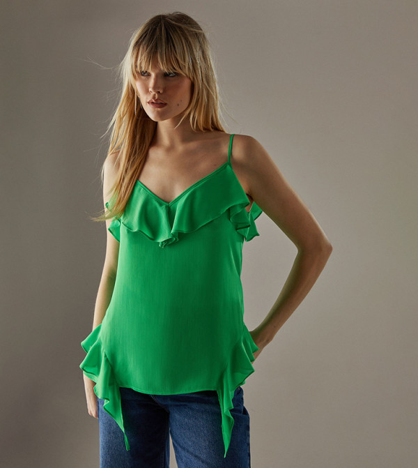 ويرهاوس romantic-styling - أخضر Sleeveless Tops