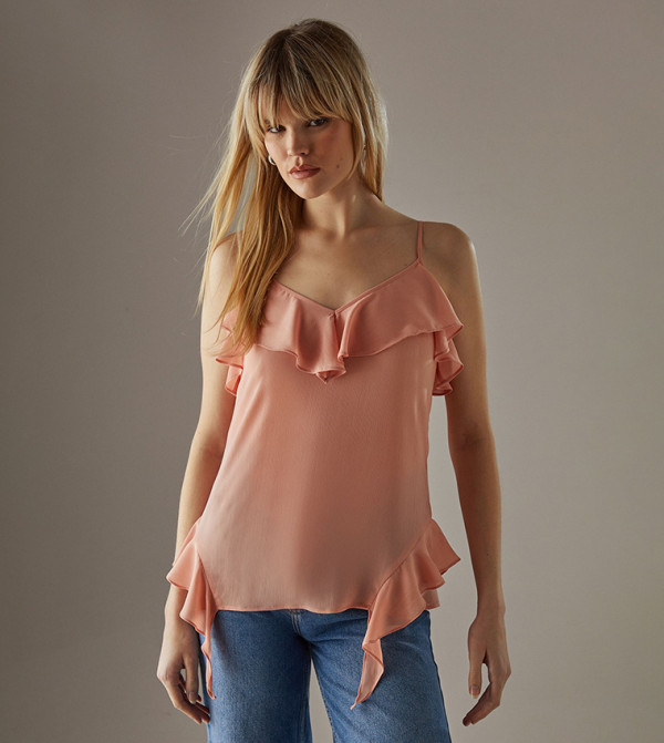 ويرهاوس romantic-styling - برتقالي Sleeveless Tops