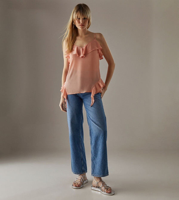 ويرهاوس romantic-styling - برتقالي Sleeveless Tops