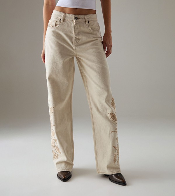 Warehouse Warehouse - Beige Straight Jeans