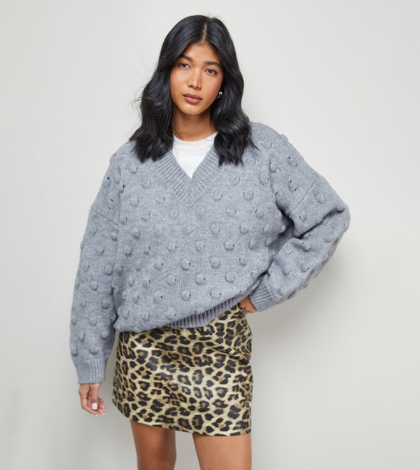 Warehouse  Sweaters - Grey V-neck Sweaters