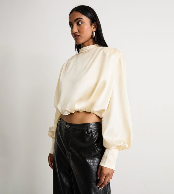 Warehouse  - Cream Cropped Tops