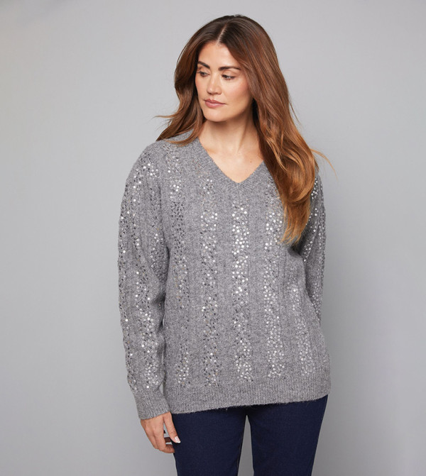 Wallis Wallis - Grey Round Neck Sweaters