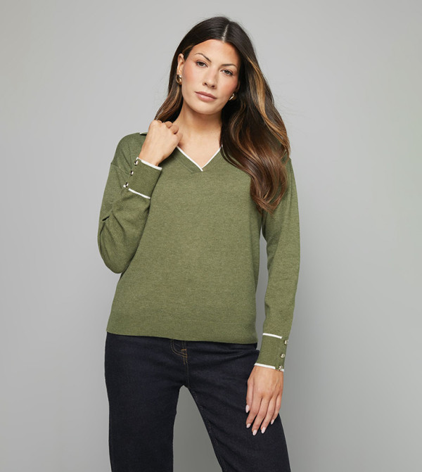 Wallis  Sweaters & Cardigans - Green V-neck Sweaters