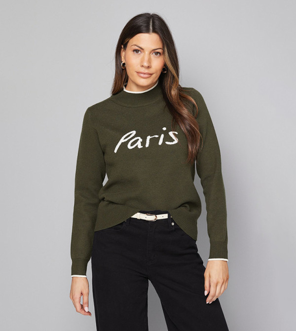 Wallis  Sweaters - Green Turtle neck Sweaters