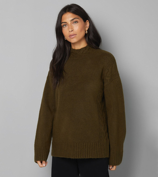 Wallis  Sweaters - Green Round Neck Sweaters