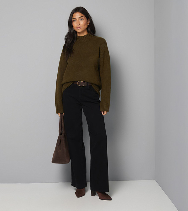 Wallis  Sweaters - Green Round Neck Sweaters