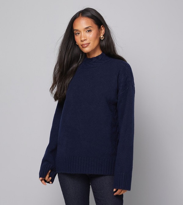 واليس  واليس - كحلي Round Neck Sweaters