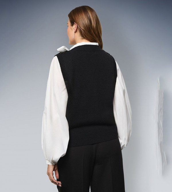 واليس  واليس - أسود V-neck Sweaters