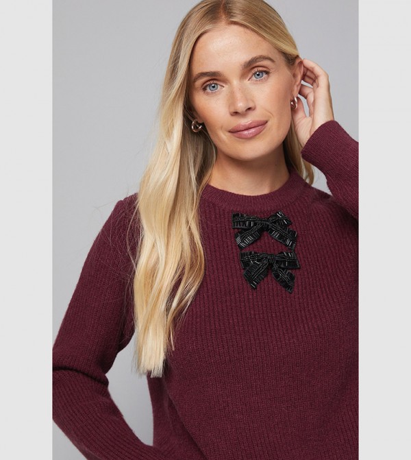 Wallis Sweaters - Red Round Neck Sweaters