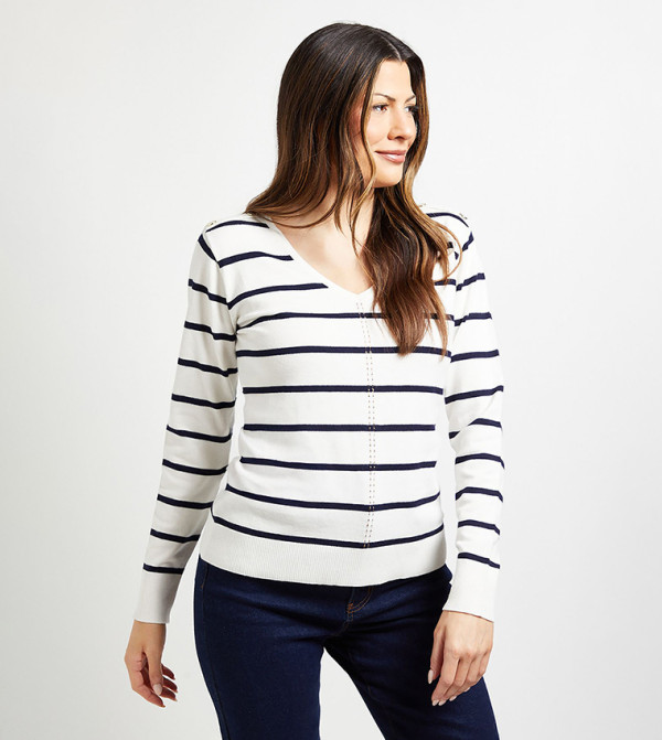 Wallis Wallis - White V-neck Sweaters