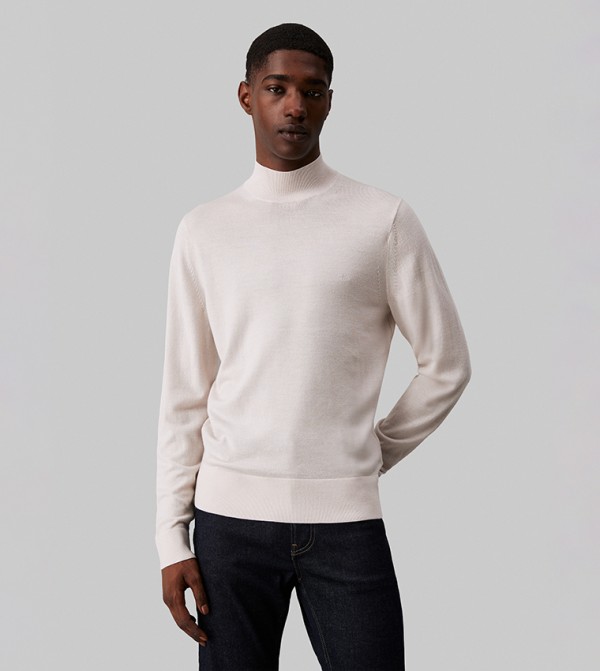 Calvin Klein  Turtle Neck Sweaters - Beige Turtle neck Sweaters