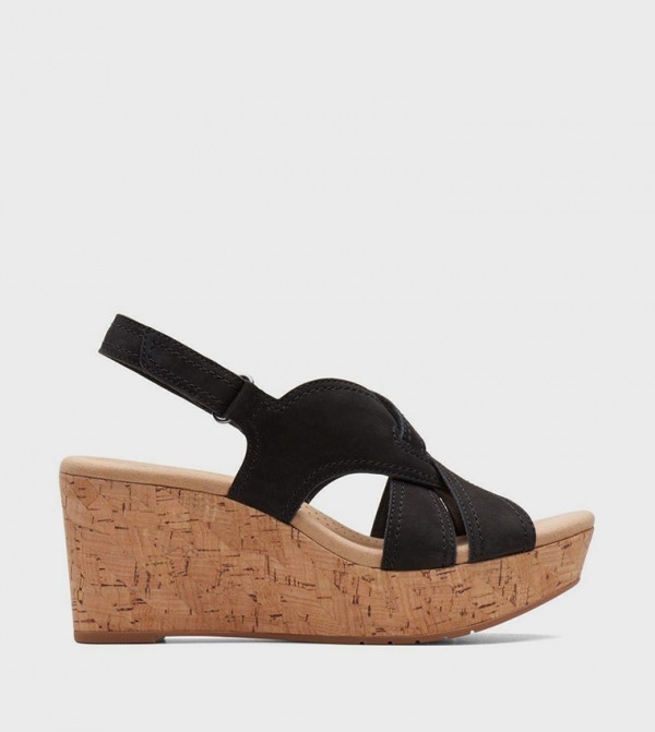 Clarks  - Black Wedge Sandals