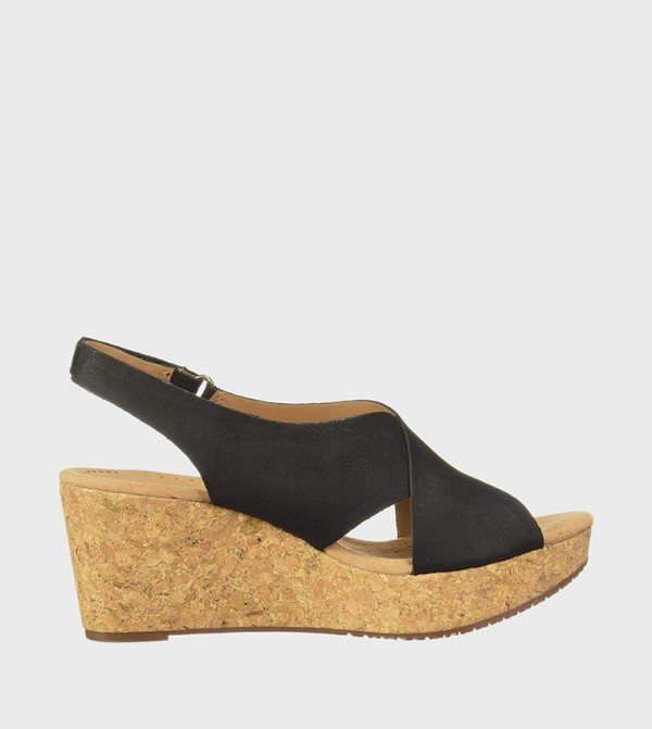 Clarks  - Black Wedge Sandals