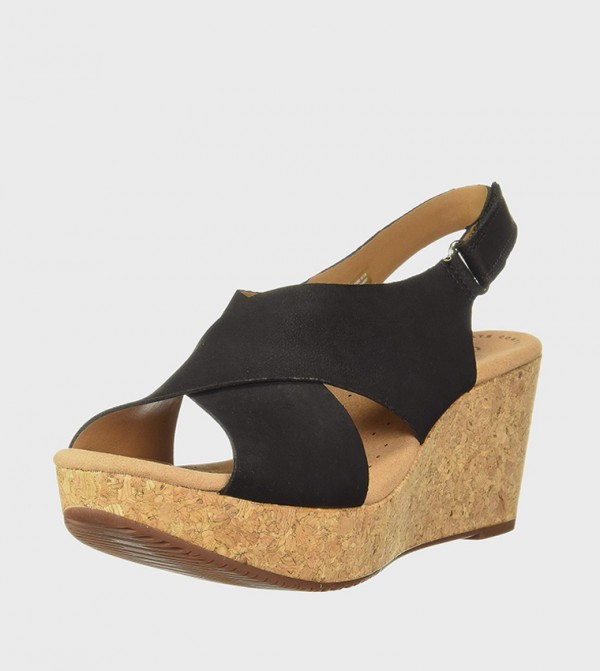 Clarks  - Black Wedge Sandals