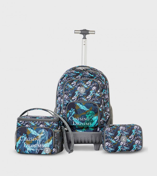 Eazy Kids  School Bags - Grey Trolley Backpack Set