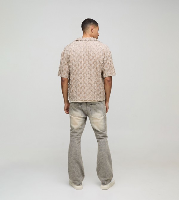 بوهو مان  قمصان - بيج Short Sleeves