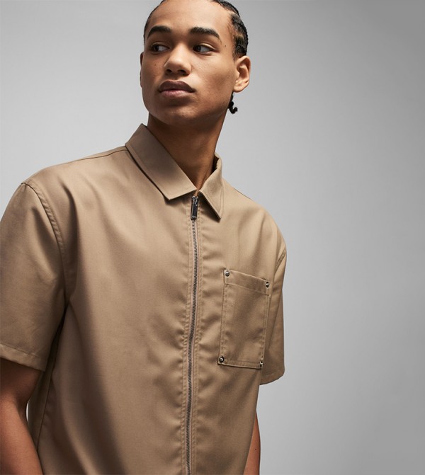 boohooMAN  Shirts - Brown Short Sleeves