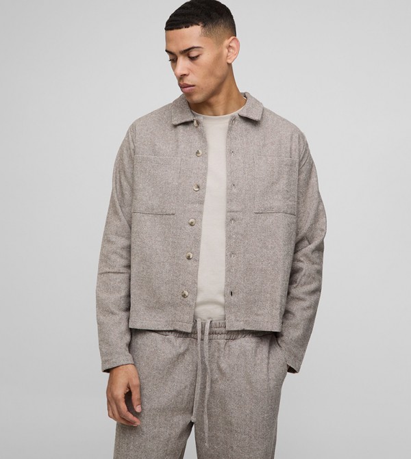 boohooMAN  Shirts - Beige Long Sleeves