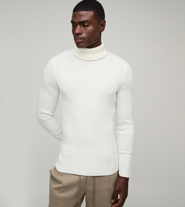 بوهو مان  سترات بياقة السلحفاة  - أبيض  Turtle neck Sweaters