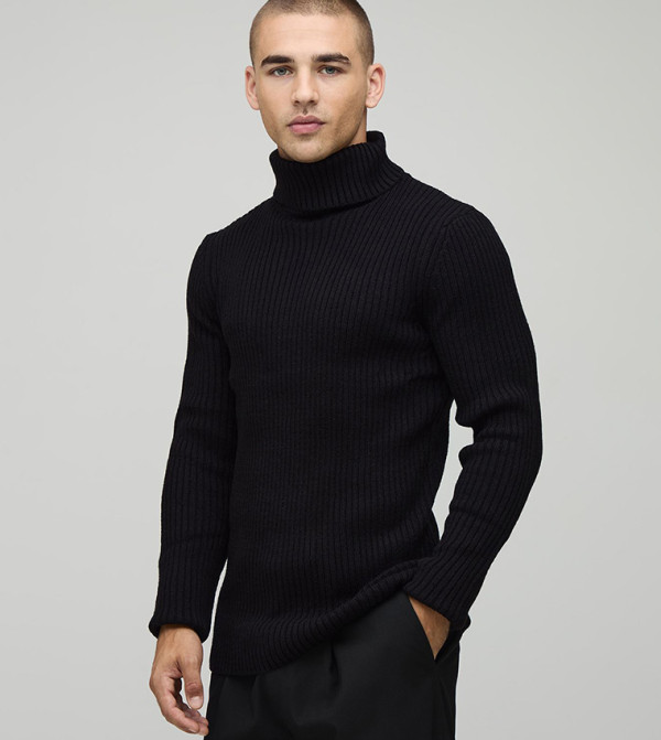 بوهو مان  سترات بياقة السلحفاة  - أسود Turtle neck Sweaters