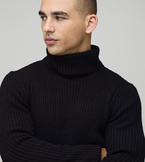 بوهو مان  سترات بياقة السلحفاة  - أسود Turtle neck Sweaters