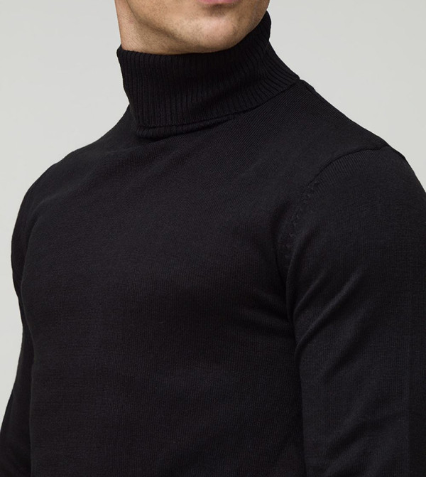 بوهو مان  سترات بياقة السلحفاة  - أسود Turtle neck Sweaters