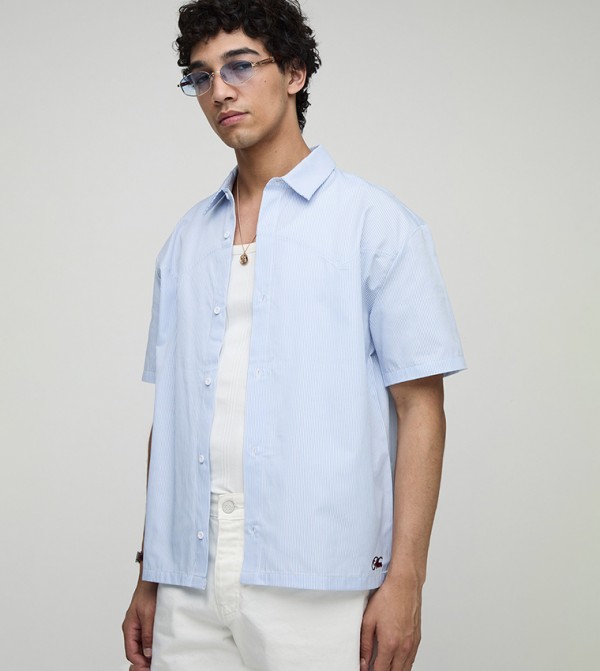 بوهو مان  قمصان - أزرق قميص كاجوال 