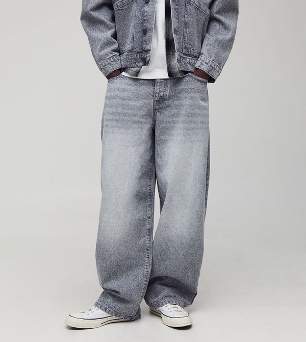 boohooMAN  Jeans - Grey Relaxed Jeans