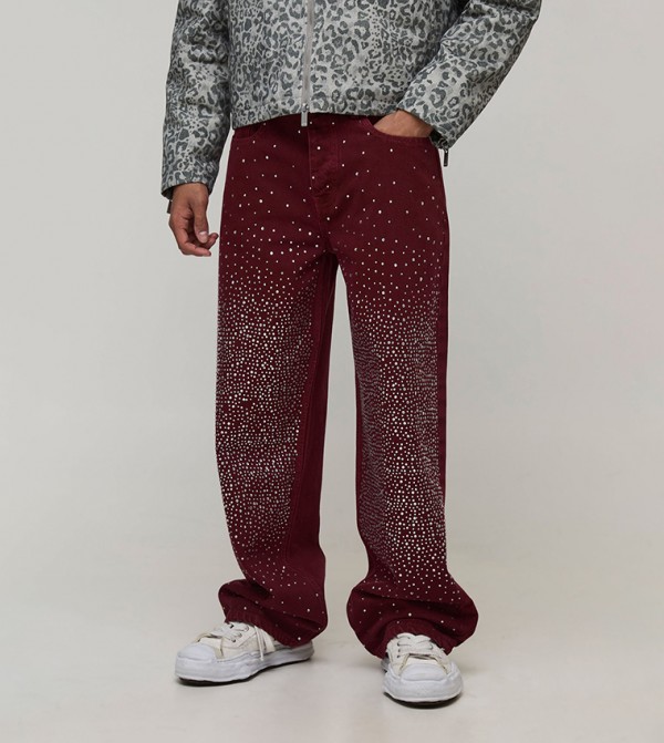 boohooMAN  Jeans - Burgundy Relaxed Jeans