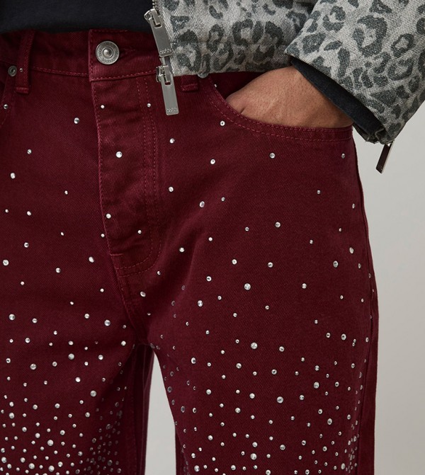 boohooMAN  Jeans - Burgundy Relaxed Jeans