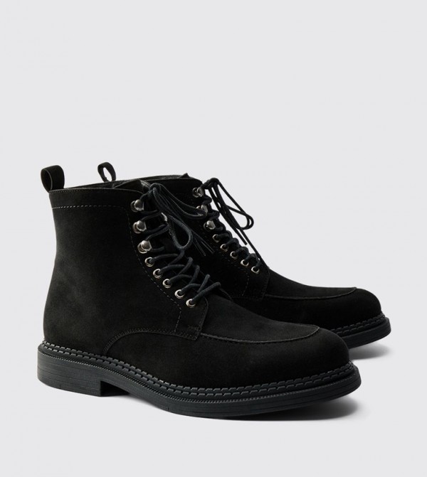 boohooMAN Shoes - Black Lace up Boots