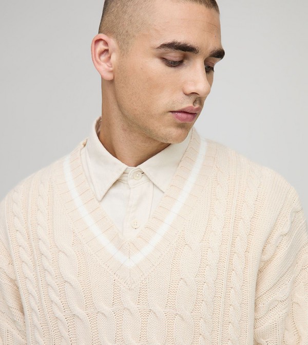 boohooMAN  - Beige V-neck Sweaters