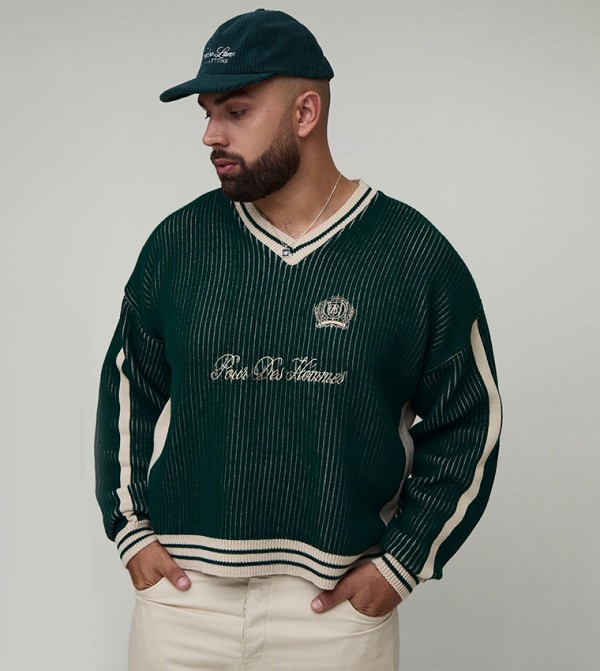 boohooMAN  - Green V-neck Sweaters