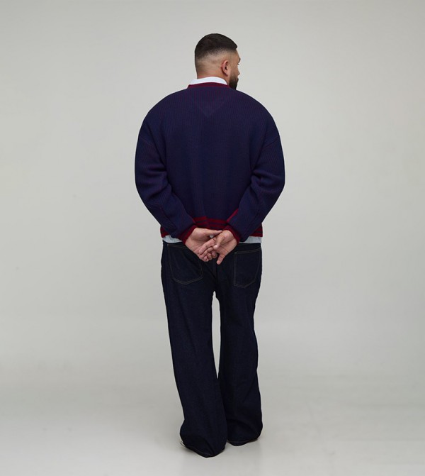 boohooMAN  - Navy V-neck Sweaters