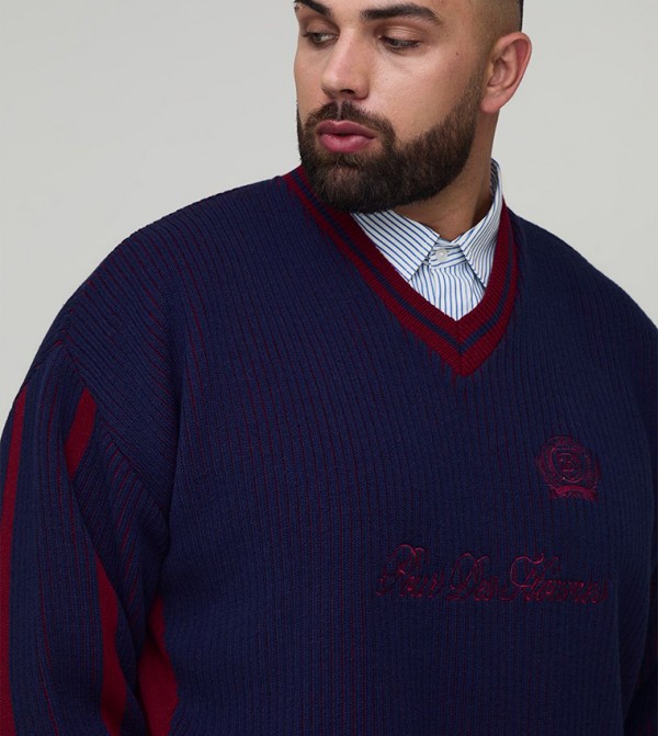 boohooMAN  - Navy V-neck Sweaters