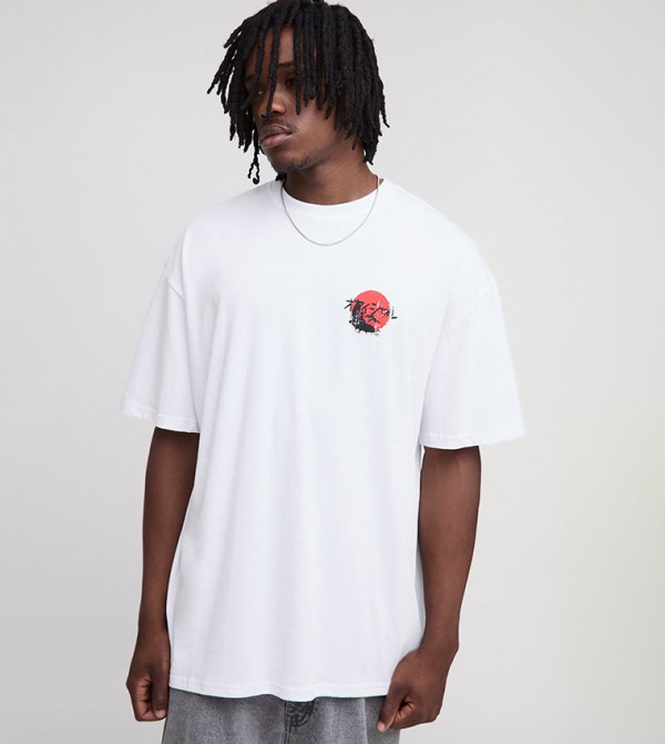 بوهو مان  - أبيض  Round Neck T-Shirts