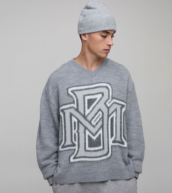 boohooMAN  V-neck Sweaters - Grey V-neck Sweaters