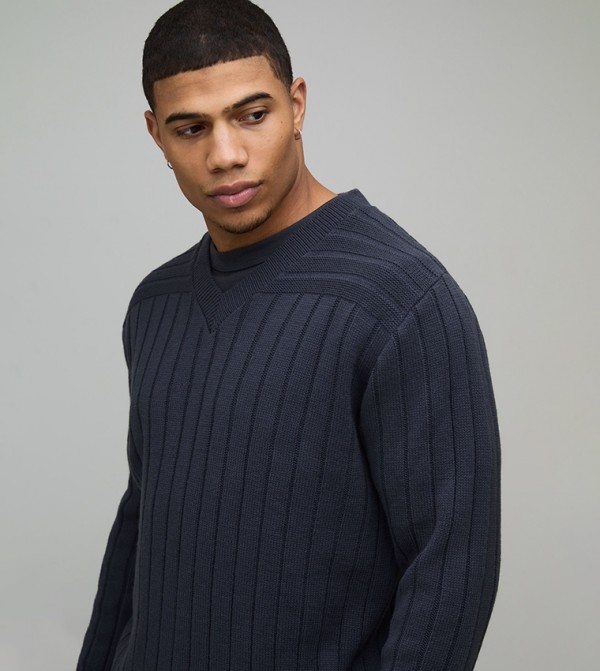 boohooMAN  V-neck Sweaters - Grey V-neck Sweaters