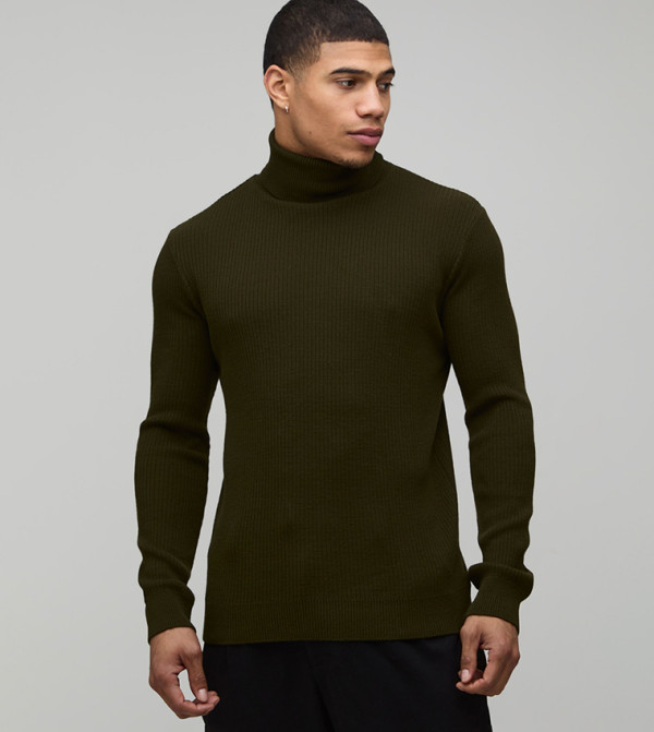 بوهو مان  سترات بياقة السلحفاة  - أخضر Turtle neck Sweaters