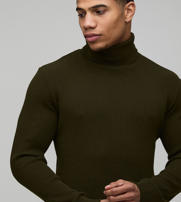 بوهو مان  سترات بياقة السلحفاة  - أخضر Turtle neck Sweaters