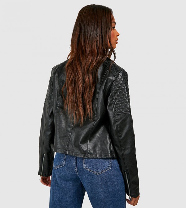 بوهو  leather-edit - أسود جاكيتات بايكر وبومبر