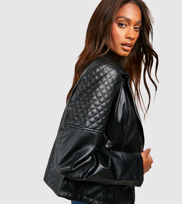 بوهو  leather-edit - أسود جاكيتات بايكر وبومبر